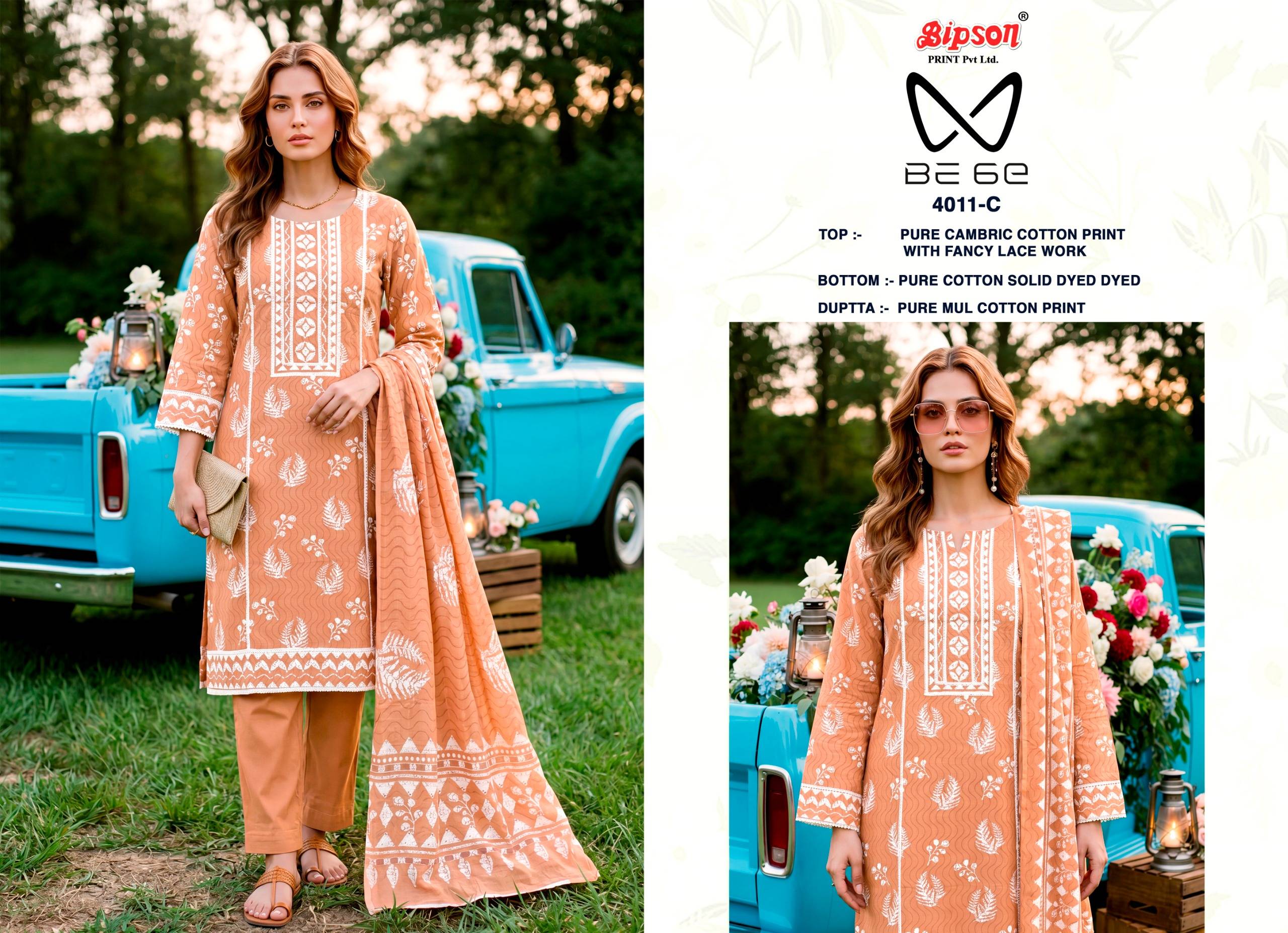 BE 6E - 4011 Series By BIPSON PRINTS Stylish Beautiful ColourfulPure Cotton Dresses At Wholesale Price
